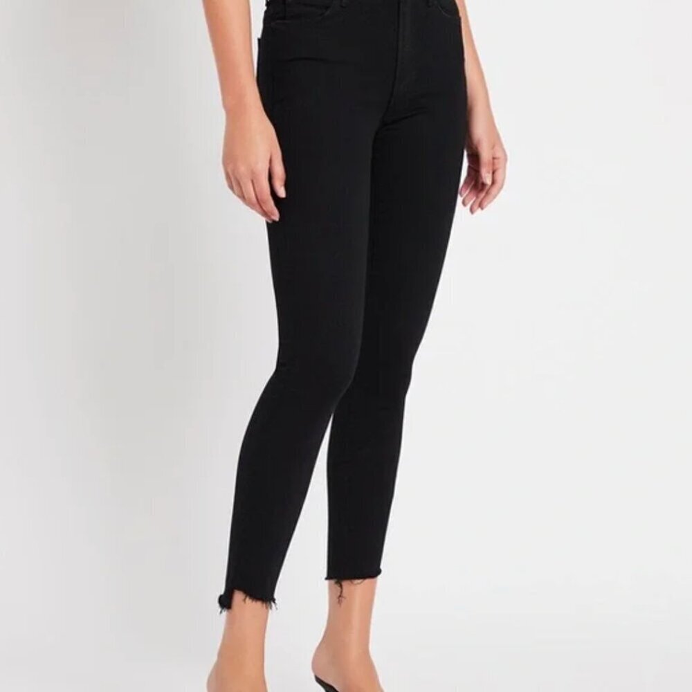 Mother Stunner Zip Ankle Step Fray Jeans Black